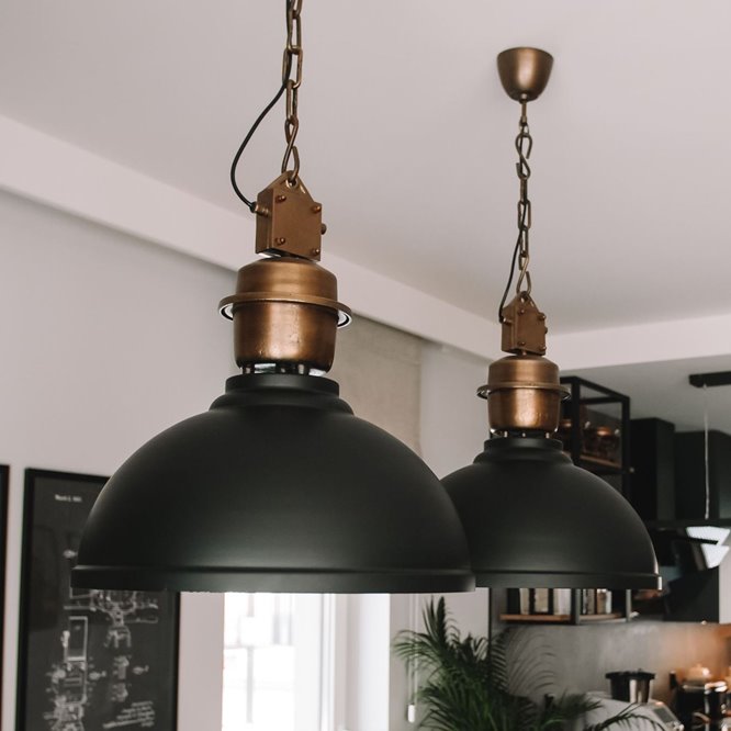 Duże czarne lampy loftowe nad stół - Manchester PR Home